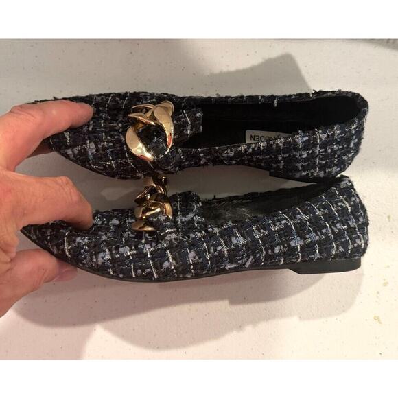 Steve Madden Famed Tweed Loafer Womens Shoe Size 6M Blue Silver Slip On Chain - Picture 4 of 6